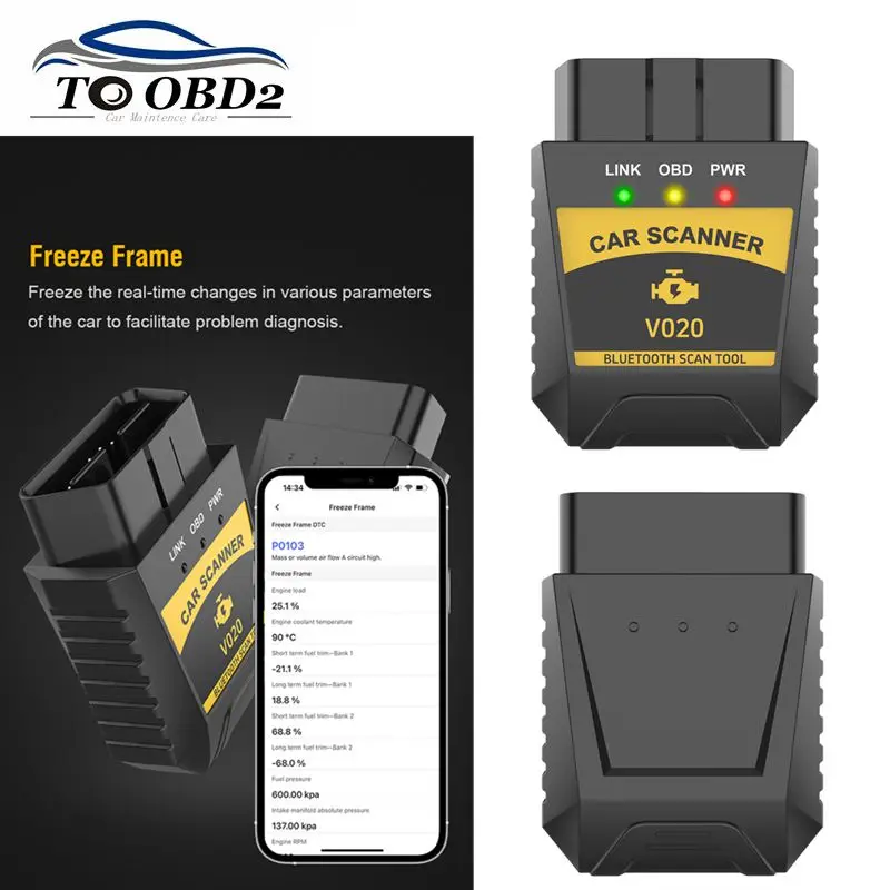 OBDII Diagnostic Scanner Tool Bluetooth 4.0 Elm327 V020 for IOS/Android/PC Car Fault Code Reader with Automatic Scanning