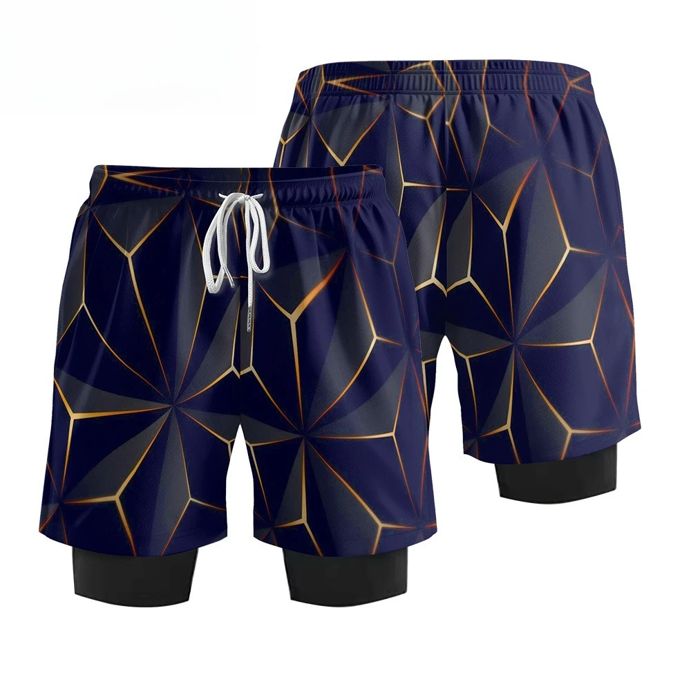 جديد 2 في 1 الرجال اللياقة البدنية تشغيل السراويل الرياضة في الهواء الطلق التجفيف السريع دراجة السراويل اصطف شورتات للبحر عادية تصفح السباحة