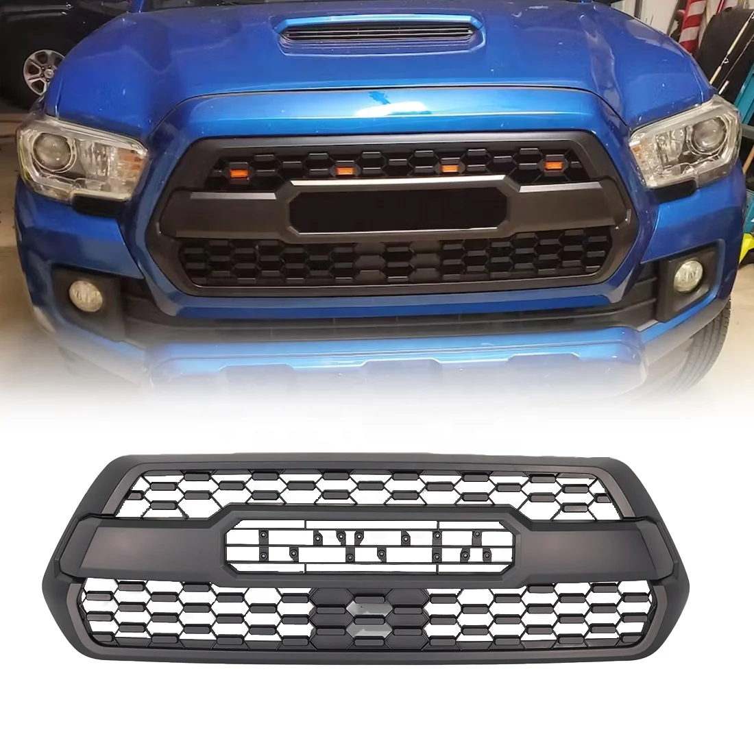 Car Grills Front Bumper Grille Off road Auto Parts With Amber Lights and Logo For Toyota Tacoma 2016-2023