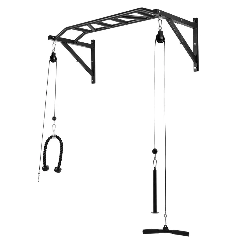 Heavy-duty steel wall-mounted unisex pull-up system with cable fittings for home gym training