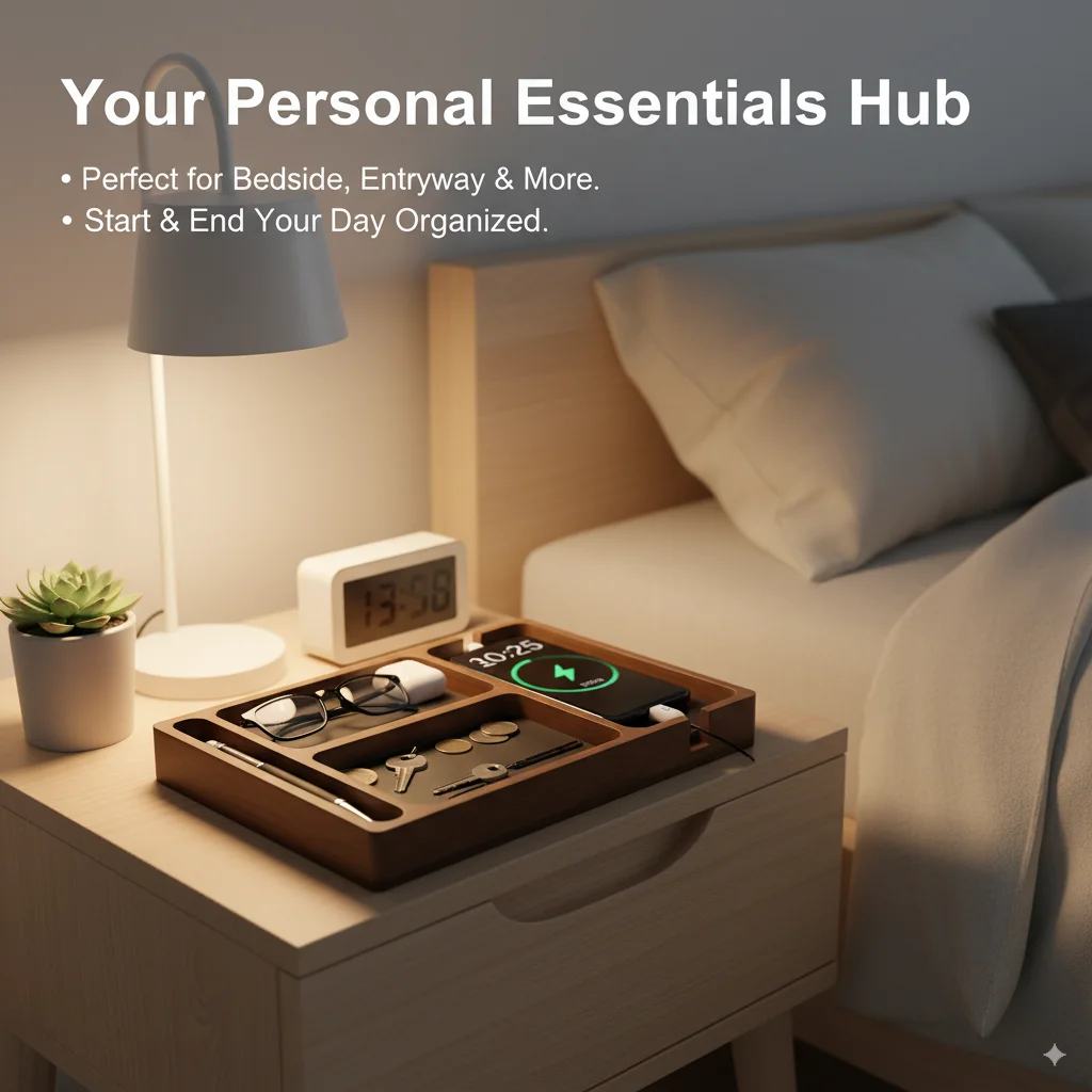 

Multifunction Wooden Storage Tray Solid Wood Partition Organizer Box for Mobile Phone Earbuds Glasses Watch Wallet Office Suppli