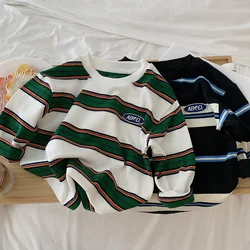 2025 Spring Children Clothes Girls Long Sleeves Bottoming Shirts Cool Boys Stripe Cotton T-shirt Teen Loose Casual 2-7y Kids Top