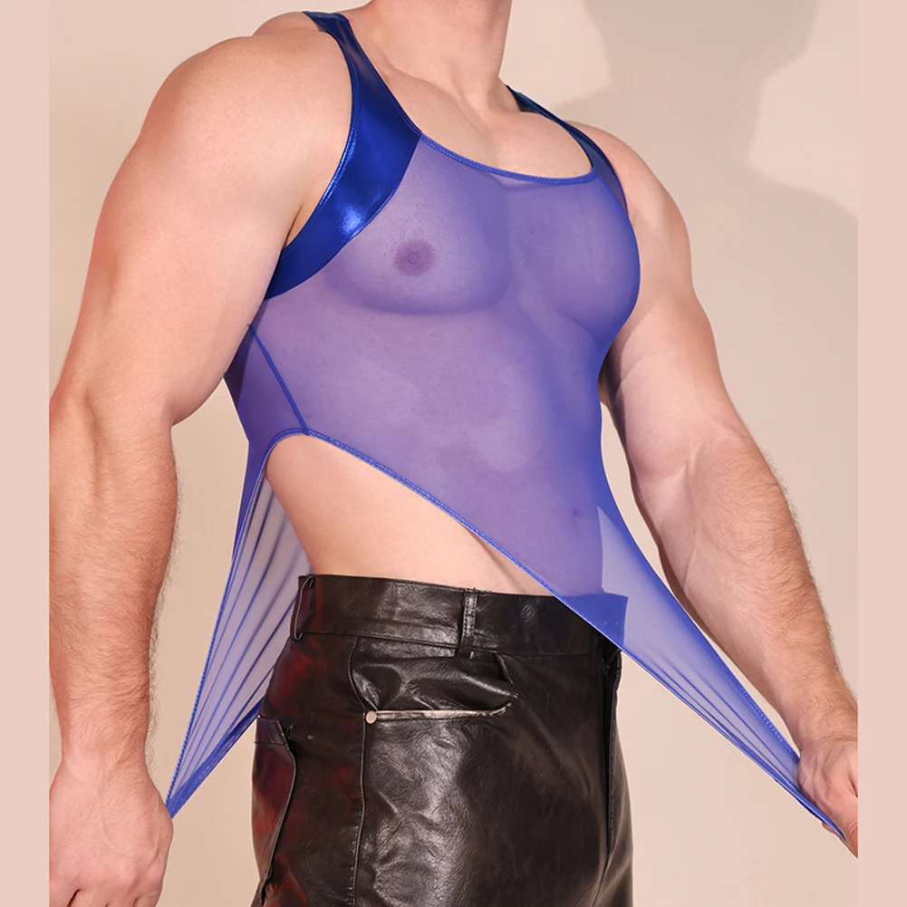 الرجال شير ارتداءها شبكة يوتار الفردي ينغيرييس مثير الساخن شبكة شفافة السروال تانك مثير الكبار زي القمم الملابس الداخلية #1