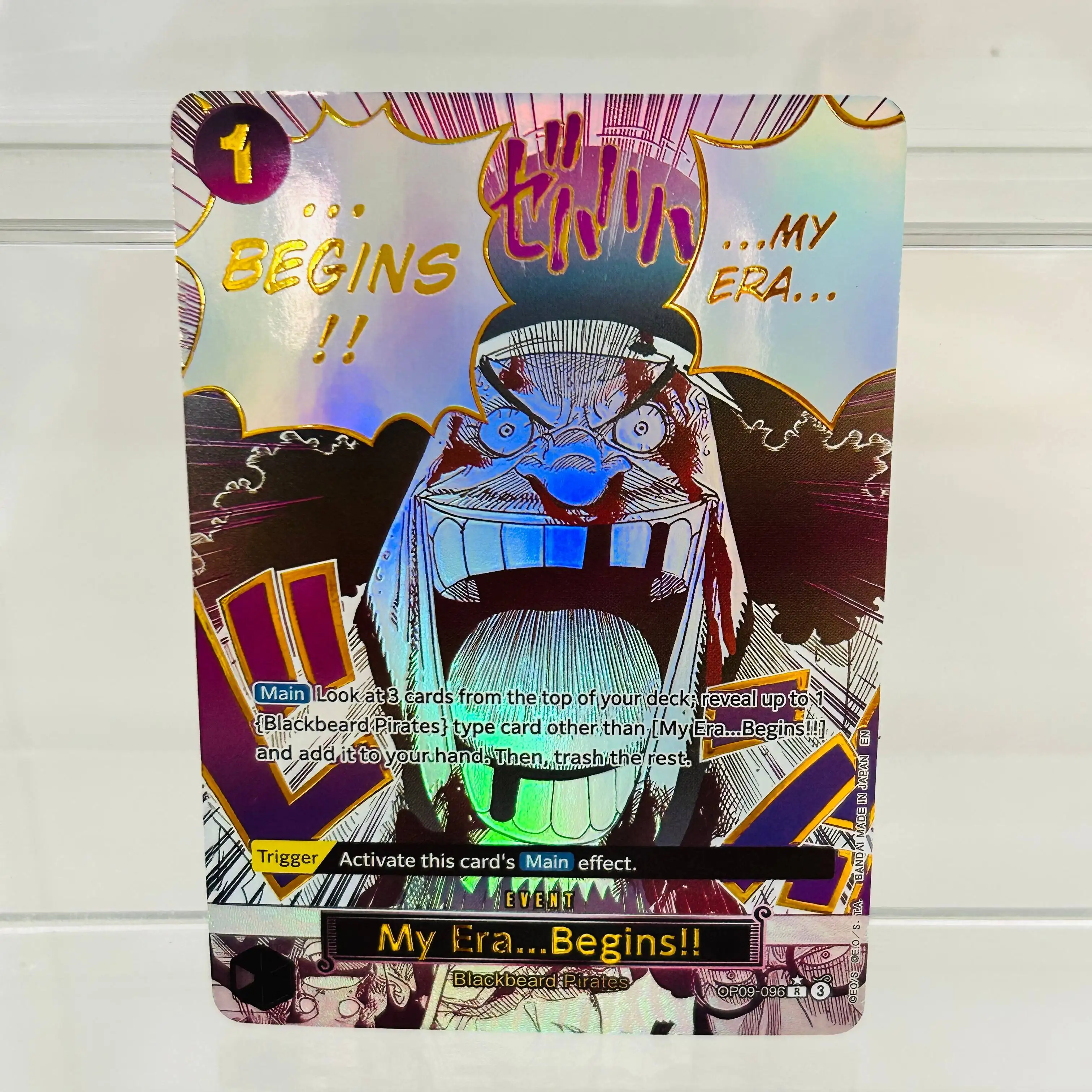 Tarjeta Coleccionable de Anime Premium de One Piece, Piratas de Barbanegra OP09-096, con Lámina Dorada y Textura Holográfica, en Inglés