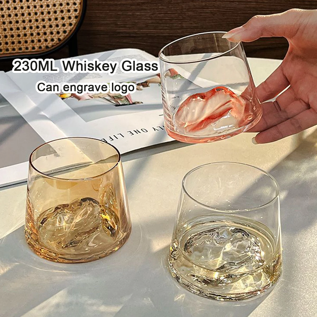 (Can Engrave Logo) 230ML Color Electroplated Glass, Iceberg Whiskey Cup, Water Glass, Beverage Cup, Milk Glass, Beer Cup