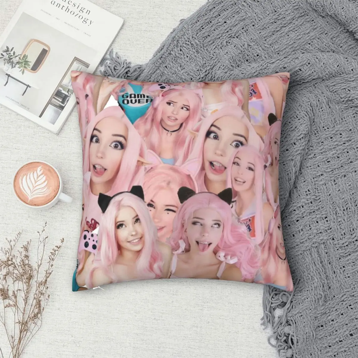 Belle Delphine Collage Square Pillowcase Polyester Linen Velvet Pattern Zip Decor Pillow Case Sofa Seater Cushion Case 18\