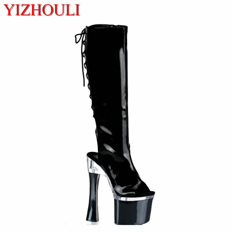 

Sexy 18cm super high heels, fashion peep-toe boots, 7 inch female motorcycle, high dance shoes