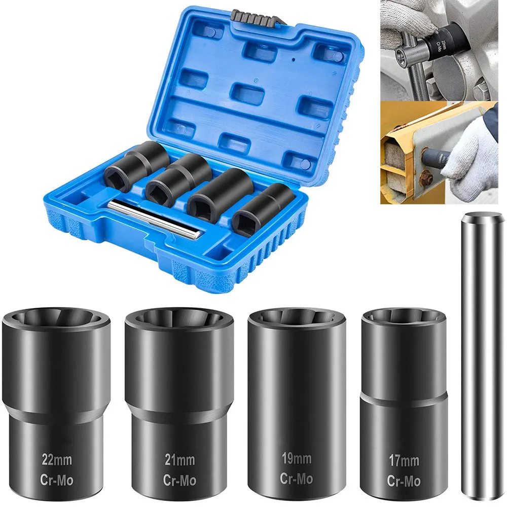 5 Piece Set Lug Nut Remover Removal Tool Broken Nut Bolt Extractor Sleeve Tool Broken Wire Extractor