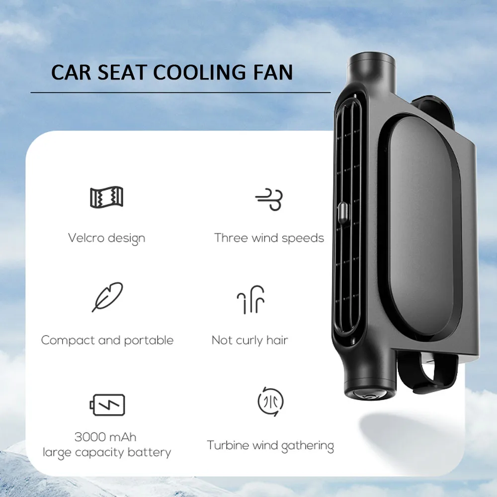 Portable Car Seat Fan Car Backrest Fan Brushless Motor 3000mah Battery USB Powered Fan Air Conditioning Car Interior Accessory