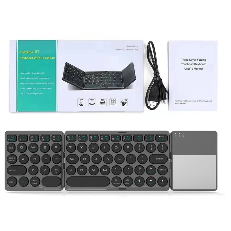 

64 Keys Three Folding Round Cap Bluetooth Keyboard Ultra-Thin Computer Office Phone Tablet With Touch Pad