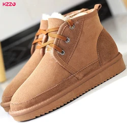 KZZO Sheepskin Leather Snow Boots For 2025 Women Natural Sheep Wool Fur Lined Ankle Winter Warm Shoes Casual Flat Lace-up Boots