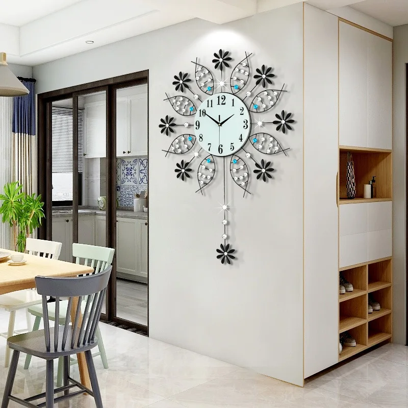 Iron Art Creative Living Room Wall Decorative Silent Sweeping Clock Flower Dandelion High Density Dial Plate With Pendant