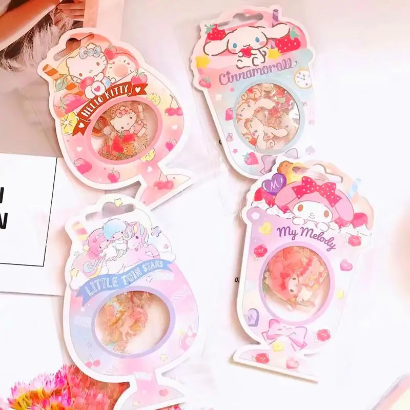 Sanrioed Ice Cream Cinnamoroll Diy Kuromi Handbook Stickers Melody Transparent Kawaii Hellokitty Decor Badtz-Maru Pvc Sticker