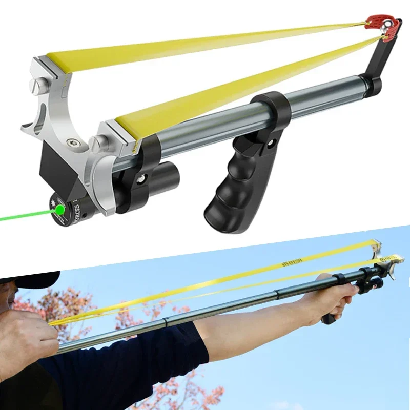 Retractable Long-rod Slingshot Red Light/green Light Outdoor Hunting and Shooting Slingshot Flat Rubber Band Clay Ball Package