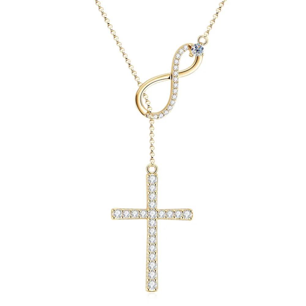 925 Sterling Silver Infinity Cross Moissanite Pendant Necklace Full Paved Round Stone Fine Jewelry Gift for Women Religious Wear