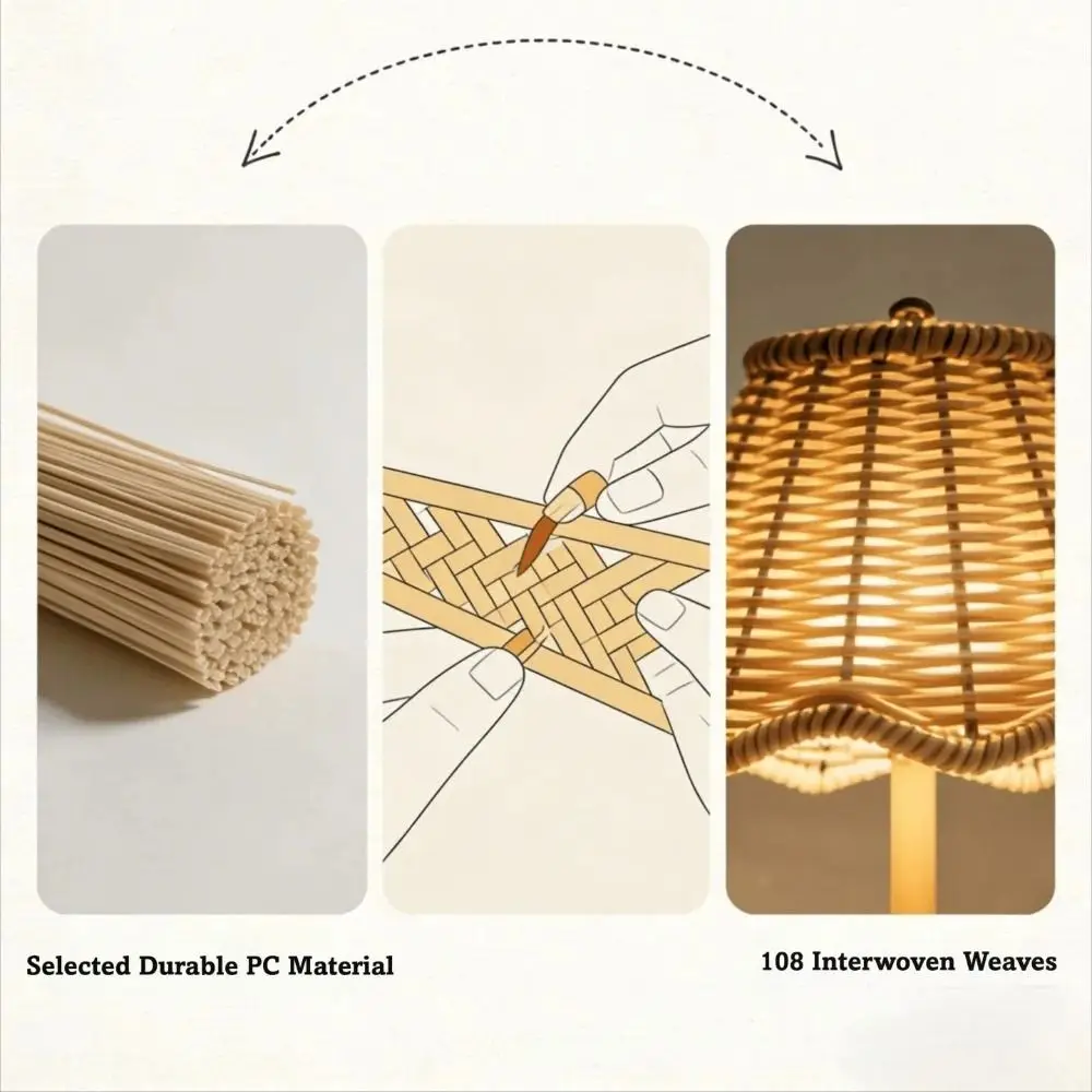 

Touch Sensor Rattan Desk Lamp Adjustable Brightness Wireless Design Wicker Table Lamp Soft Lights 3 Color Temperature