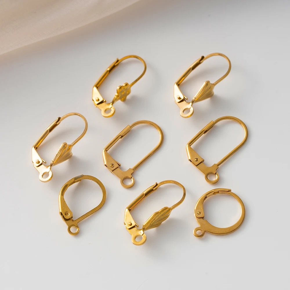 

20pcs Stainless Steel Gold Color Round Earwire Hooks Earrings Connectors Pendants Charms for DIY Women Jewelry Making Supplies