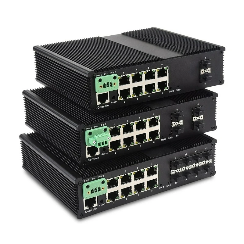 Gigabit 8-port PoE and 2-fiber SFP industrial switches