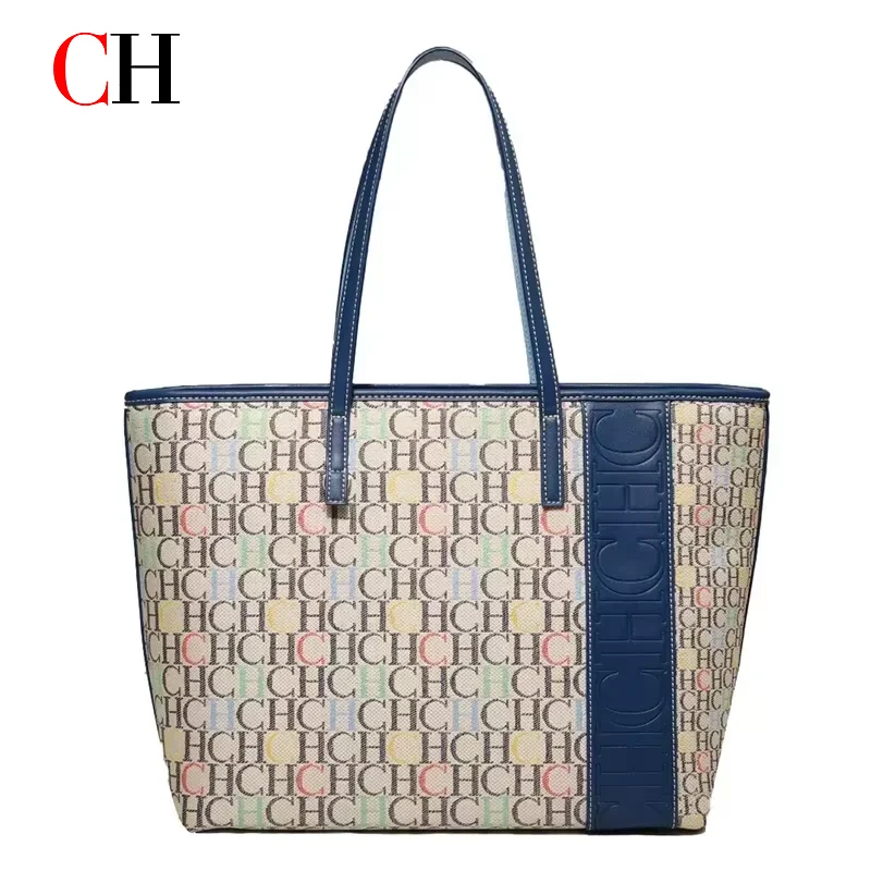 CH Women Large Capacity Tote Bag Vintage Letter Print PU Leather Shoulder Handbag Fashion Casual Shopping Bag Work Travel Purse