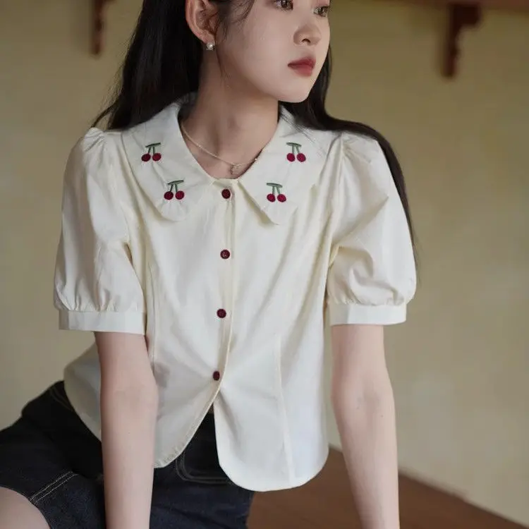 

Spring Chiffon Shirts Women Featuring Ruffle Trim V-neckline and Lantern Sleeves Ideal for Elegant Daily Wear or Office Outfits