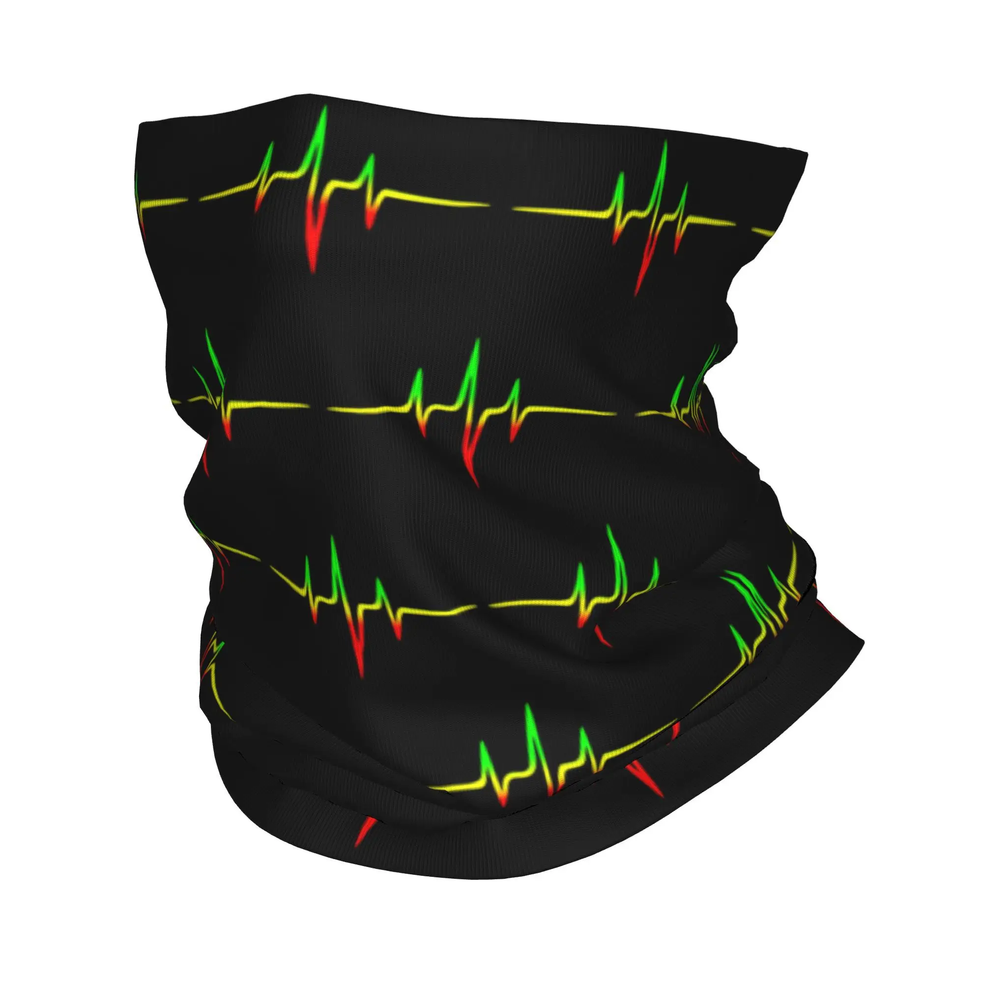 Custom Rainbow Heartbeat Reggae Rasta Colors Bandana Neck Gaiter Ski Camping Wrap Scarf Jamaica Jamaican Pride Headband Warmer