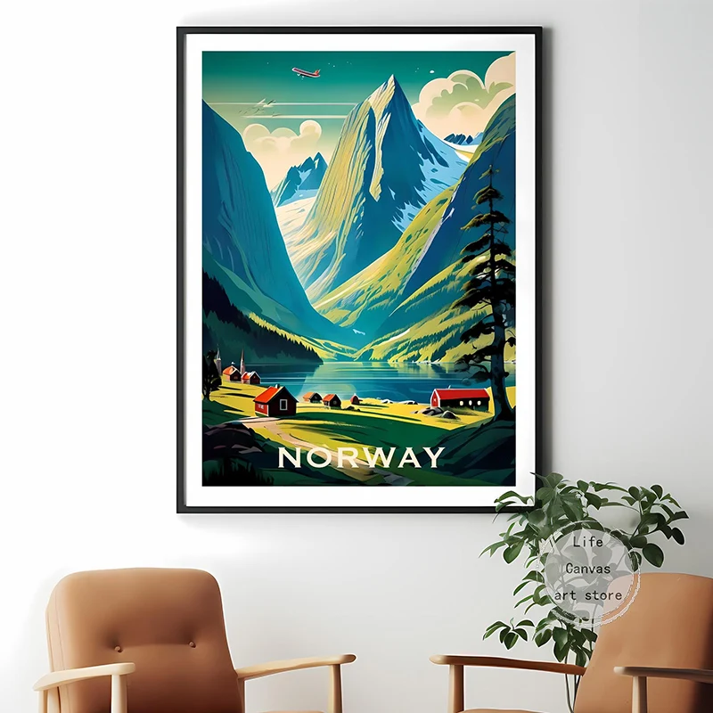 Retro Travel City Norway Amsterdam Prague Paris Ireland Art Poster Canvas Painting Wall Prints Picture for Room Home Decor