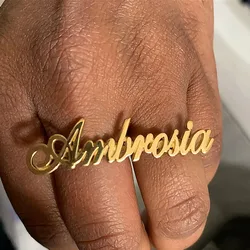 New in Name Ring Silver Double Finger Ring Custom High-end Stainless Steel Ring Women Hip Hop Personalised Birthday Gift for Men
