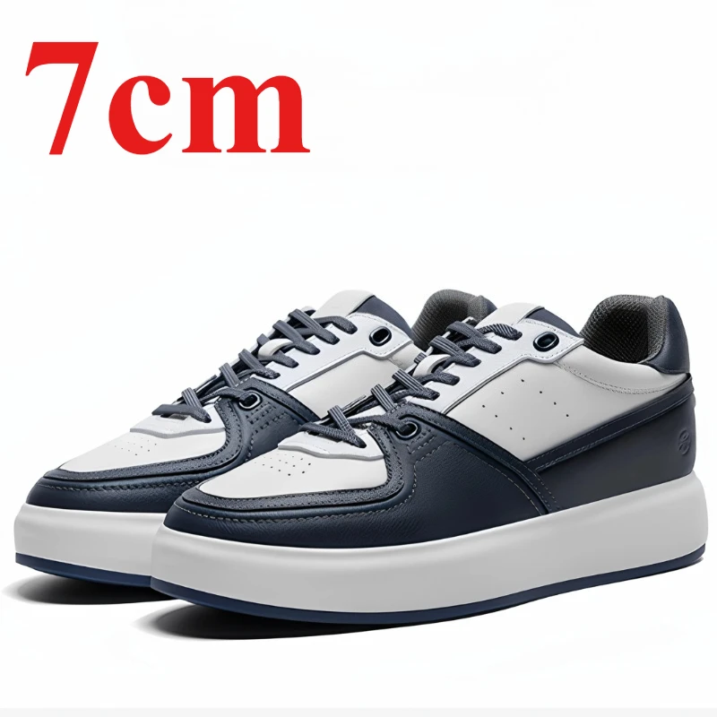 Invisible 7cm Height Increasing Shoes Men's Lightweight Comfortable Sports Board Shoes Genuine Leather Outdoor Casual Sneakers