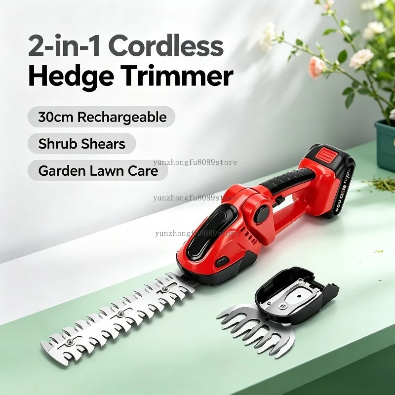 2-in-1-cordless-hedge-trimmer-30cm-rechargeable-handheld-pruning-tool-electric-shrub-shears-for-garden-lawn-care
