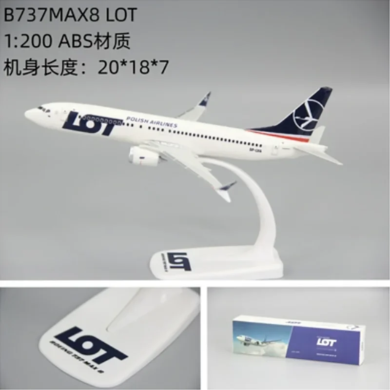 1:200 Scale B737MAX8 B737 LOT POLISH Airlines ABS Plastic Airplane Model Toys Aircraft Plane Model Toy Assembly Resin