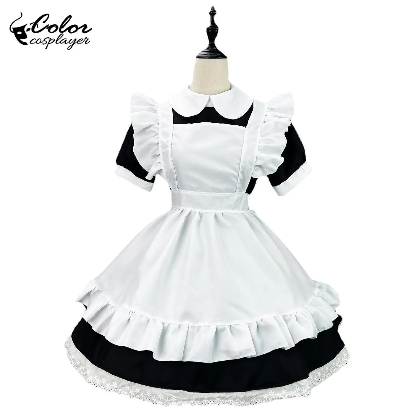اللون تأثيري الأسود لوليتا البدلة خادمة تأثيري حلي مقهى خادم موحدة أنيمي دور فستان أنيمي ارتداء ملابس الهالوين #6