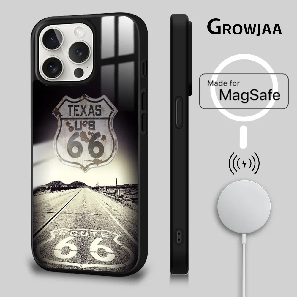 America Route 66 Freedom Phone Case For iPhone 16 15 14 13 12 11 Pro Max Plus Mini Magsafe Mirror Wireless Magnetic Funda