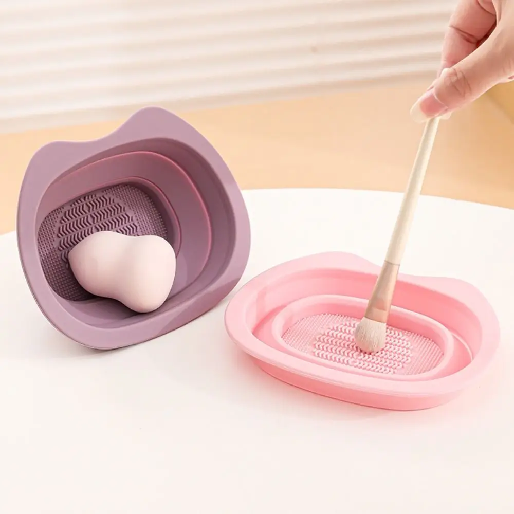 Silicone Folding Wash Bowl Reusable Odorless Makeup Brush Cleaning Bowl Washable Easy To Clean Makeup Brush Cleaning Mat