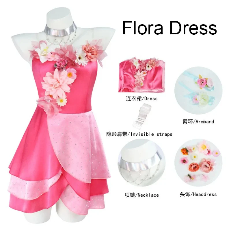 

Anime Magic Winx Flora Cosplay Dress Natural Costumes Carnival Halloween Fairy Princess Flower Dresses Women's Size gf;.9