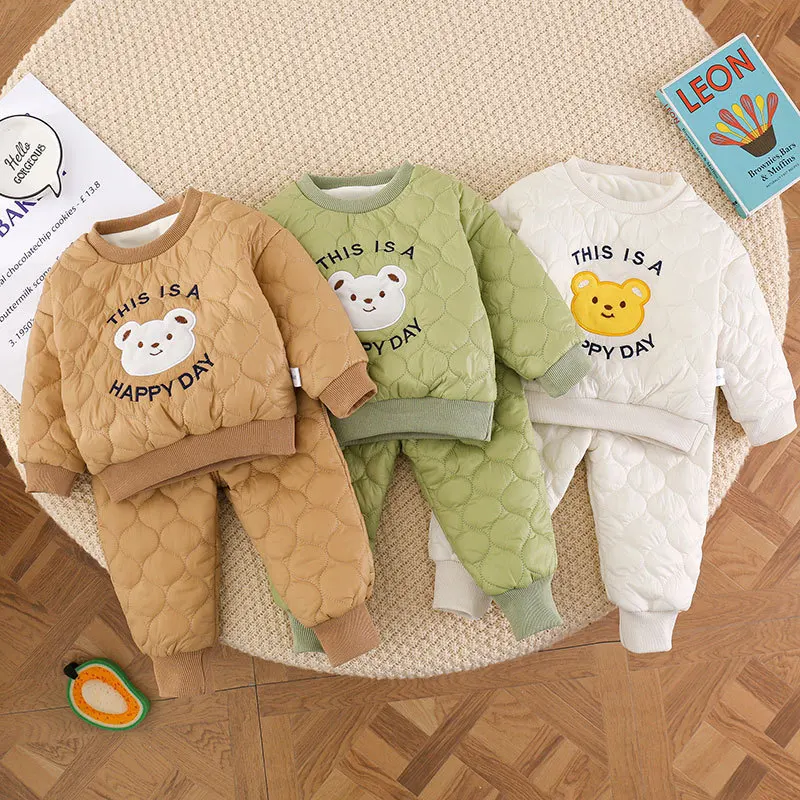 

Newborn Baby Girl Boy Winter Cotton-padded Clothes Set 2PCS Fleece Inside Infant Toddler Cartoon Outwear Baby Clothing 6M-5Y