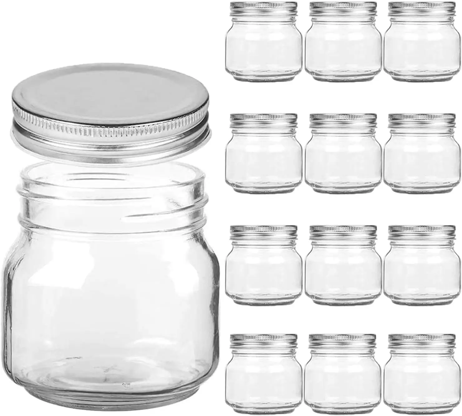 Jars Regular Mouth 8 Oz Clear Glass Jars with Silver Metal Lids for Sealing, Overnight Oats Containers with Lids for Food Sto