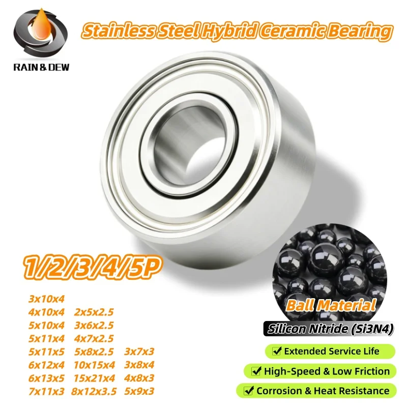 1P/2P/3P/4P/5P S693ZZCB Stainless Steel Hybrid Ceramic 3x8x4mm Ball Bearing 2x5x2.5 3x6x2.5 4x7x2.5 4x8x3 4x10x4 5x10x4 5x8x2.5