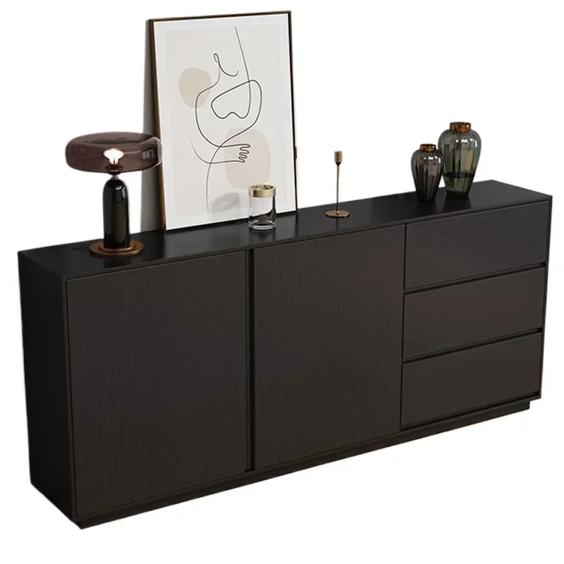 Minimalist side Modern simple solid wood wine cabinet Against the wall Tea cabinet Black locker Customer bedroom