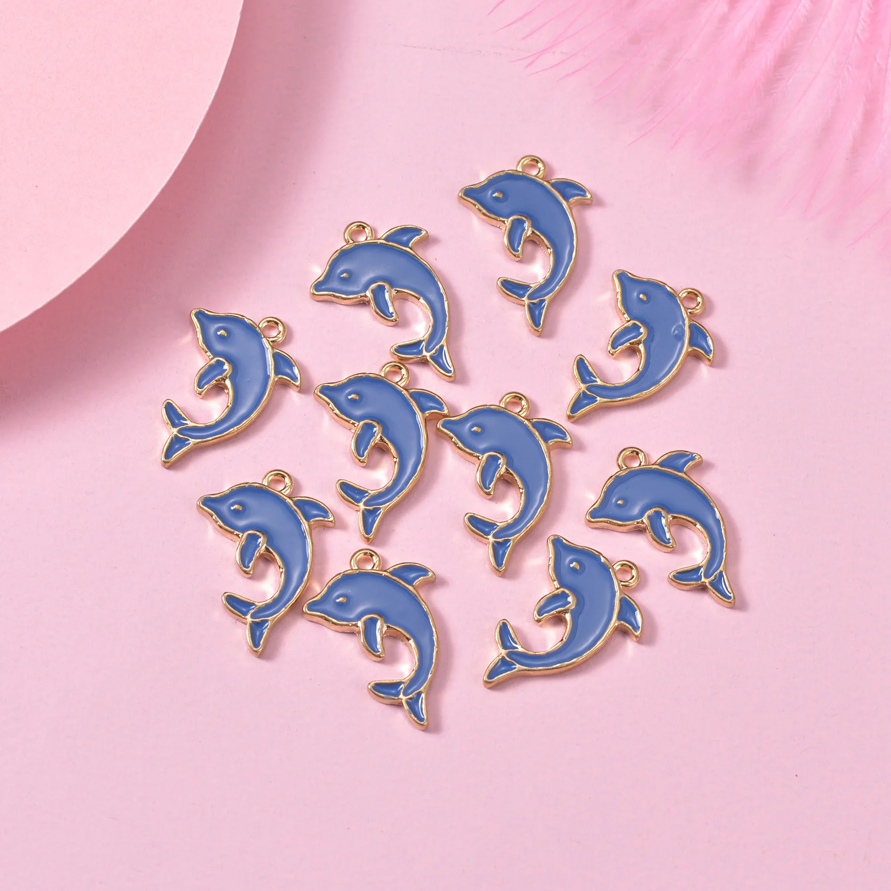 50pcs Cartoon Dolphin Charm for Jewelry Making Enamel Necklace Pendant Earring Accessories Diy Supplies