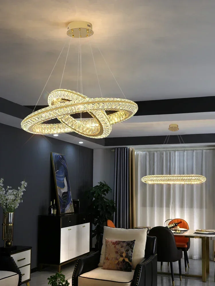 Modern LED Circle Ceiling Chandeliers Lluxury Ring Villa Living Dining Room Pendant Lamp Home Decor Hanging Light Luster Fixture