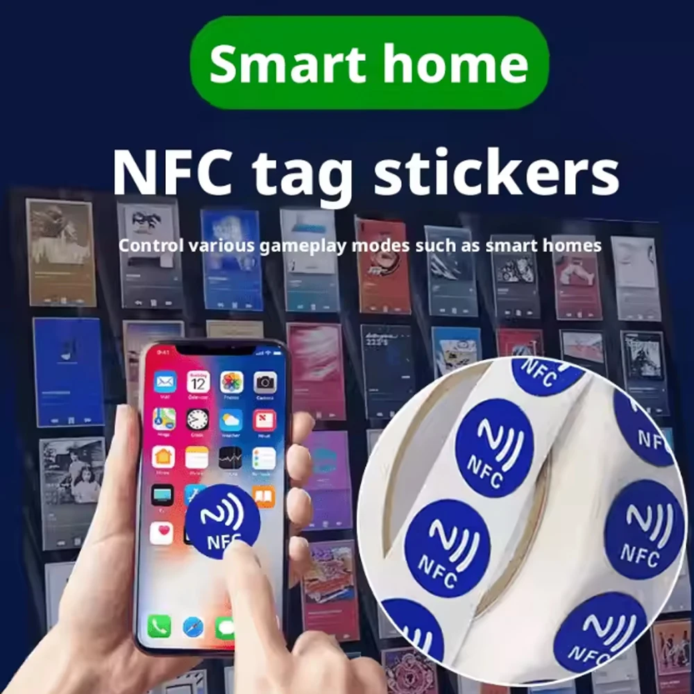 100Pcs Blue Adhesive NFC Programmable NFC Tags504 Bytes Memory 13.56 Mhz Sticker Compatible With Android & IPhone