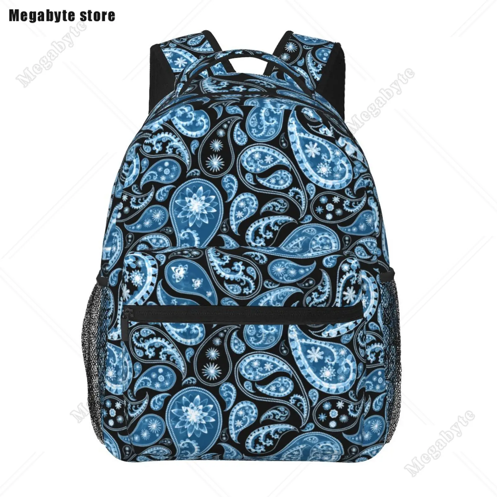 Paisley Bandana Print Black Backpack Purse for Women Men Personalized Laptop Notebook Tablet School Bag Stylish Casual Daypack