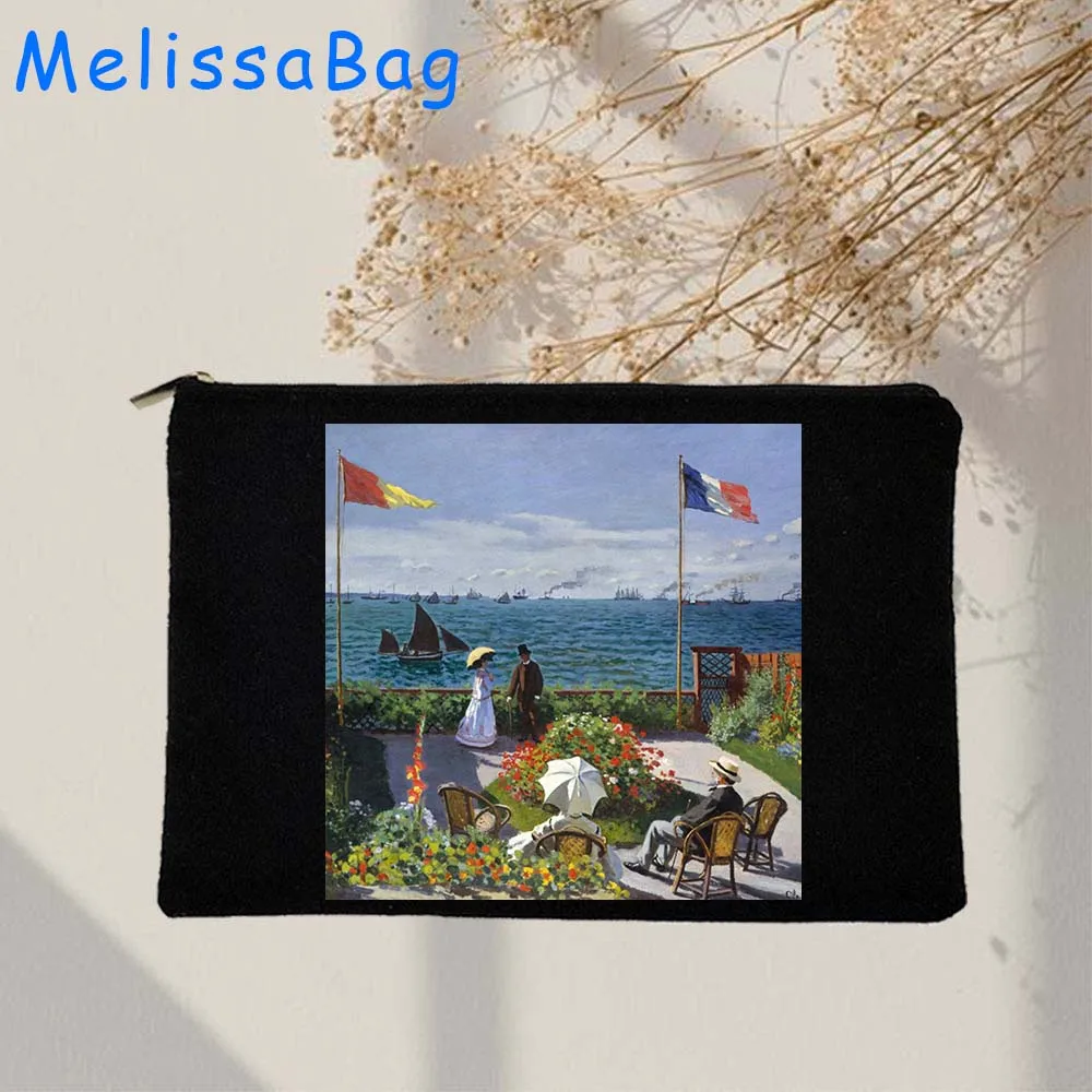 Claude Monet Water Lilies Painting Gift Garden Flowers Bridge Tulip Sunrise Canvas Cosmetic Bags Makeup Pencil Case Zipper Pouch