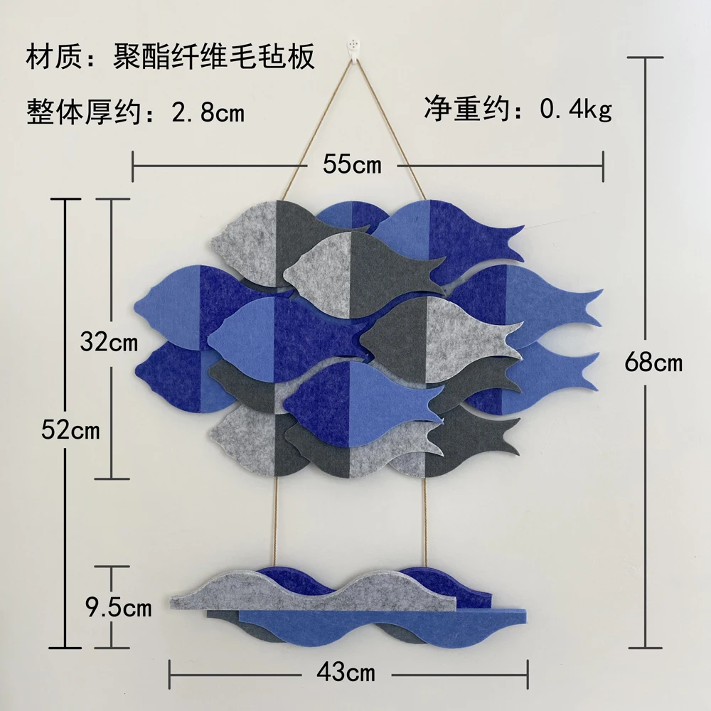 Felt Fish Mediterranean Style Wall Decoration Creative Three-dimensional Fish Pendant Restaurant Ocean Aesthetic Room Decor