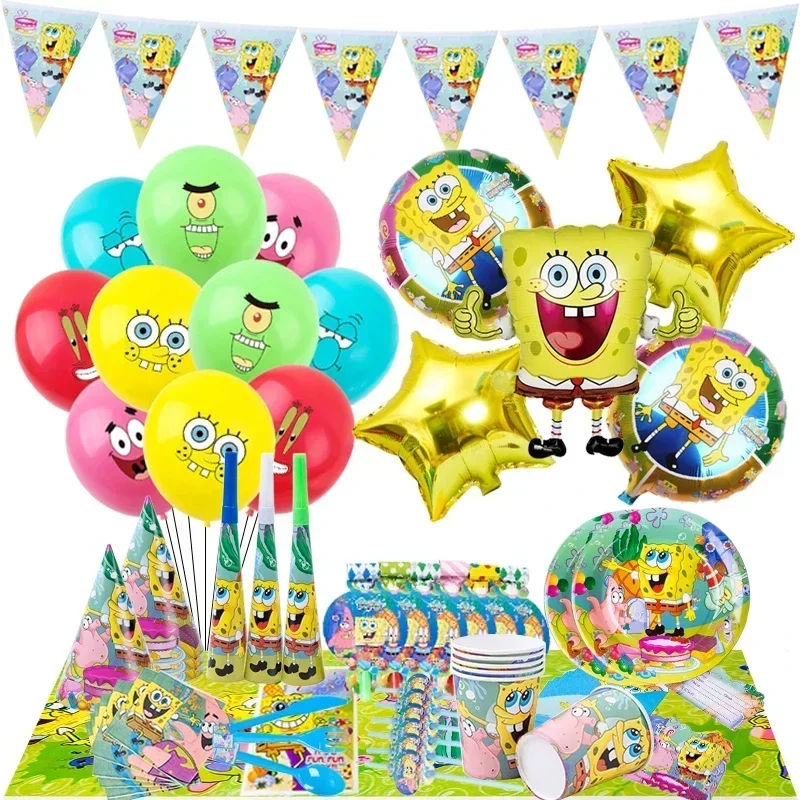 Cartoon Spongebob Birthday Party Supplies Decorations Lovely Patrick Star Party Supplies Disposable Tableware Cover Cup Plates