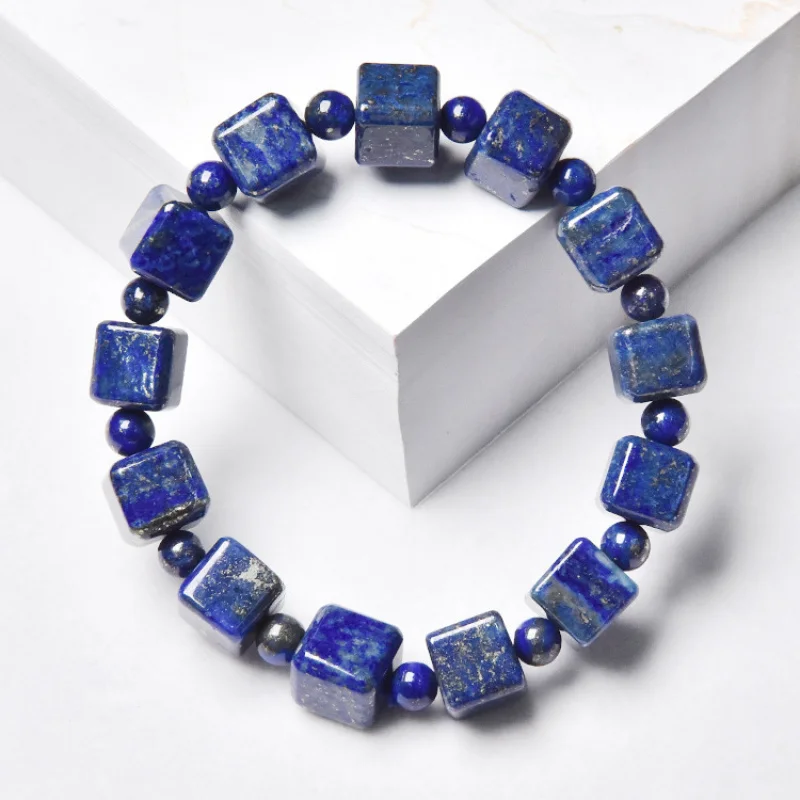 Rough Stone Lapis Sugar Single Circle Men's and Women's Cube Bracelet Fashion All-Match SquareOrnament