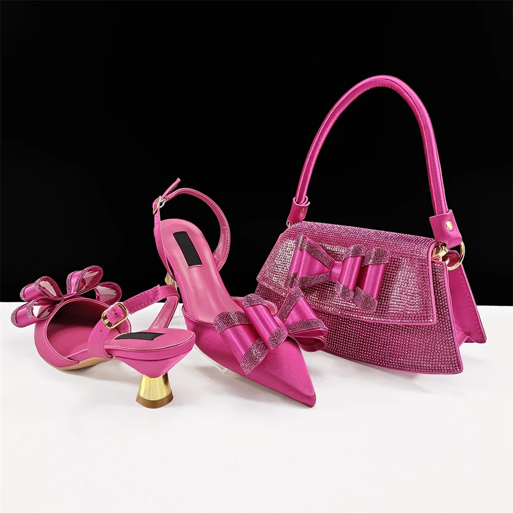 

Latest Fashion Woman PU With Rhinestone Shoes And Bag Set New African Party Women Slipper Shoes And Bag Set For Occasion