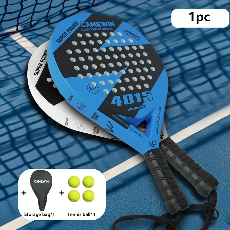 

1set Padel Tennis Racket Carbon Fiber Tennis Paddle Paddleball Racquets Set With Portable Bag And 4 Tennis Balls Blue Purple