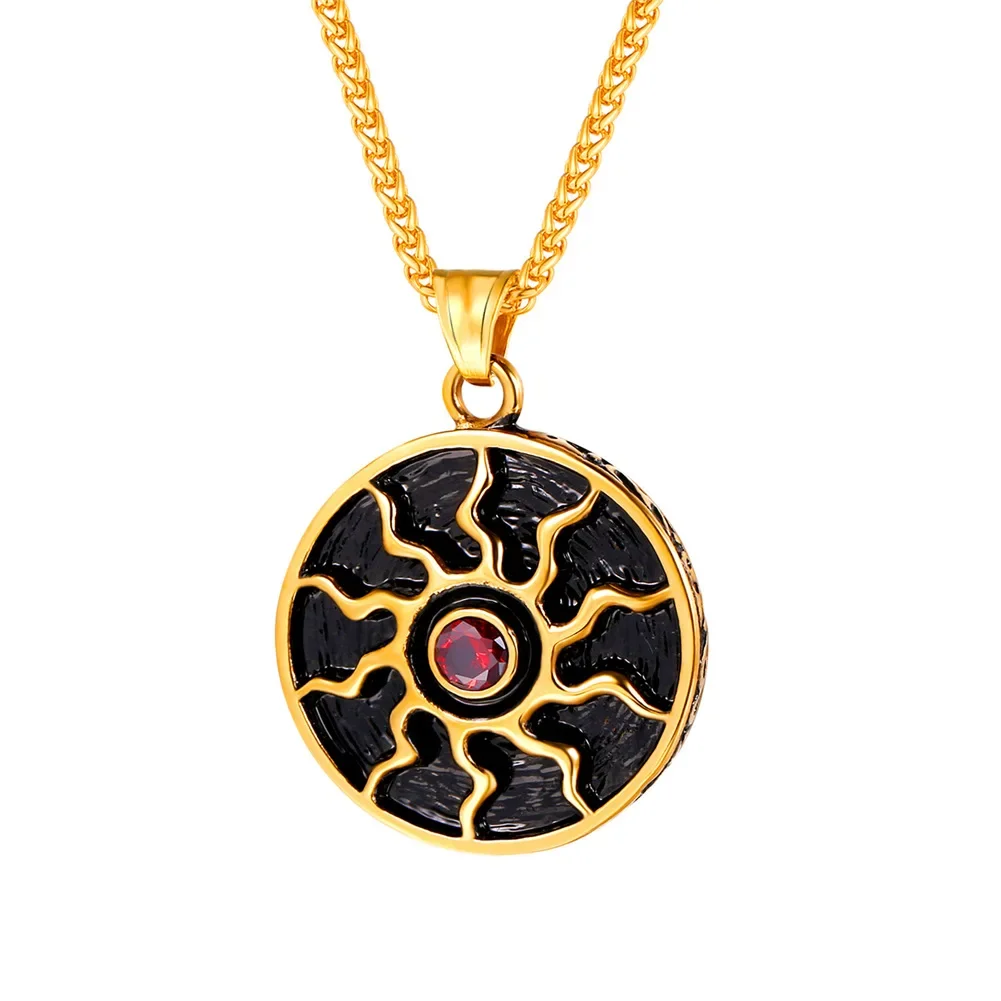 

Stainless Steel Sun Pendant Necklace for Men Women Punk Retro Vintage Style Amulet Chain Choker Jewellery Fashion Friends Gifts