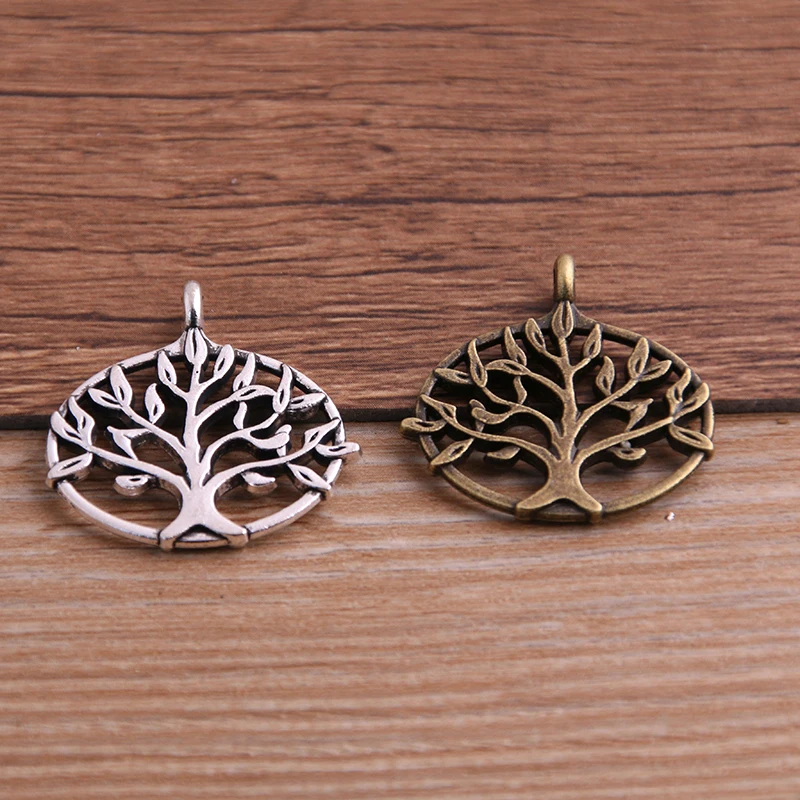 6PCS 27*27mm Metal Alloy Two Color Tree Charms Pendants For Jewelry Making DIY Handmade Craft